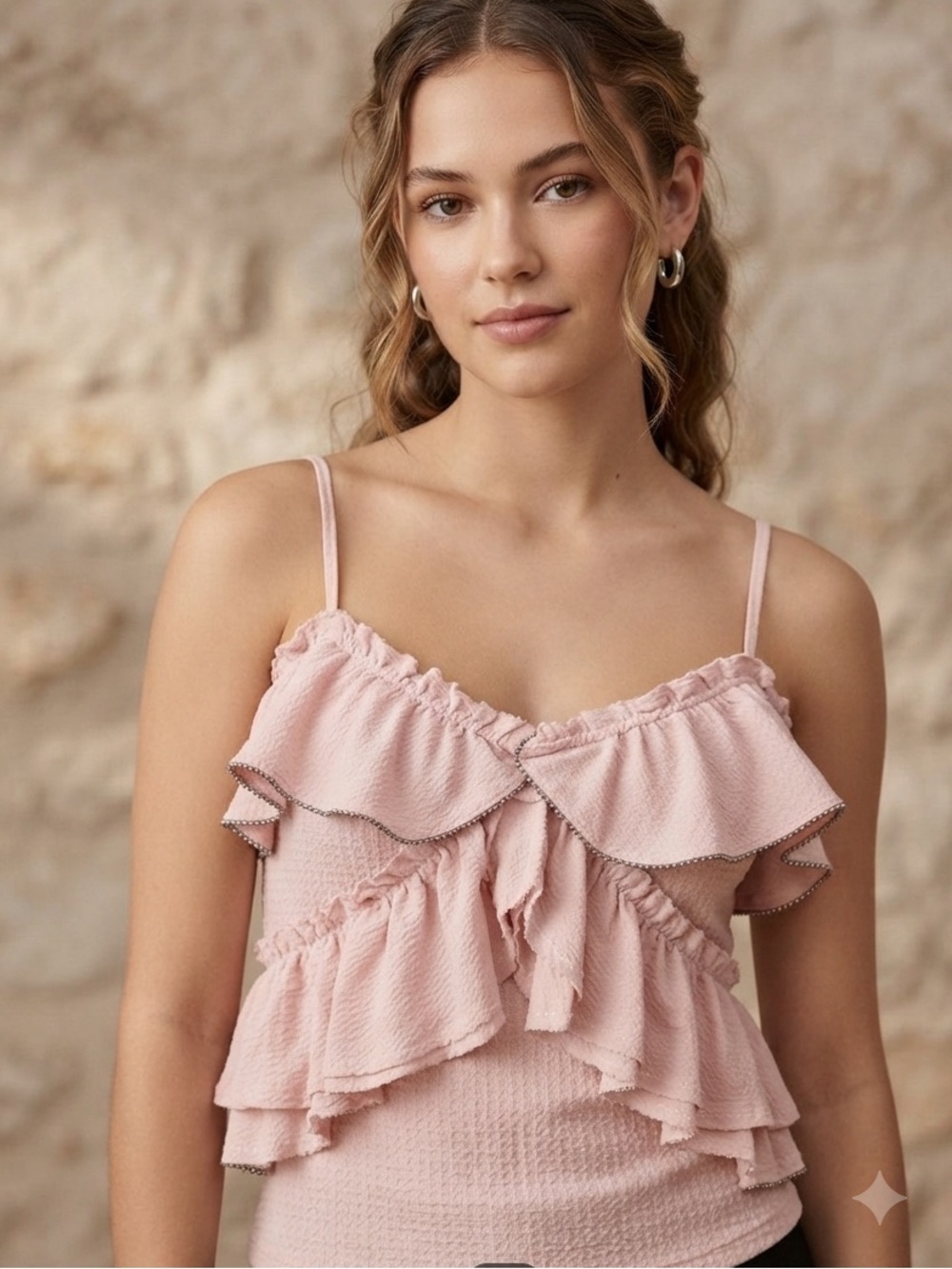Zara Ruffled Pink Spaghetti Strap Women's Top